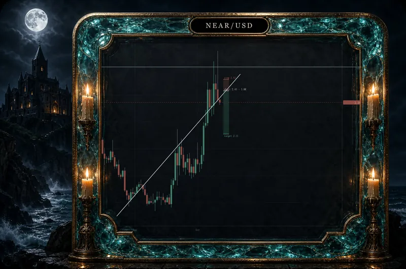 The Mirror: an hourly NEAR/USD chart with a trendline and a drawn position